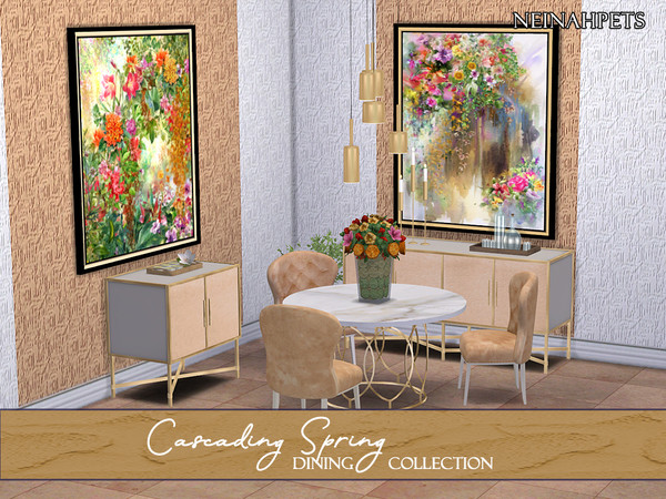 Sims 4 — Cascading Spring Dining Collection {MESH REQUIRED} by neinahpets — A beautiful collection of spring themed