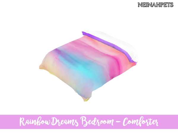 Sims 4 — Rainbow Dreams Bedroom - Comforter by neinahpets — A folded back comforter recolor with a rainbow of watercolor