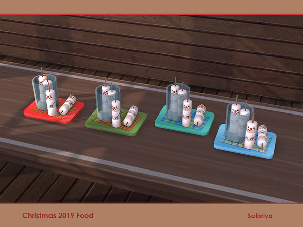 Sims 4 — Christmas 2019 Food. Marshmallows by soloriya — Snowmen marshmallows in a glass on a tray. Part of Christmas