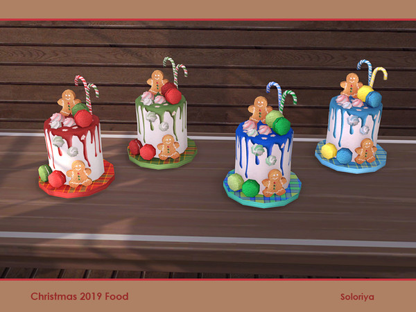 Sims 4 — Christmas 2019 Food. Cake, v1 by soloriya — Cake with macarons and gingerbread man. Part of Christmas 2019 Food