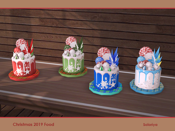 Sims 4 —  Christmas 2019 Food. Cake, v2 by soloriya — Cake with candies. Part of Christmas 2019 Food set. 4 color