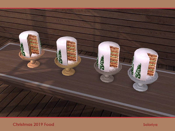 Sims 4 — Christmas 2019 Food. Cake, v3 by soloriya — Cake with creamy trees on a tray. Part of Christmas 2019 Food set. 4