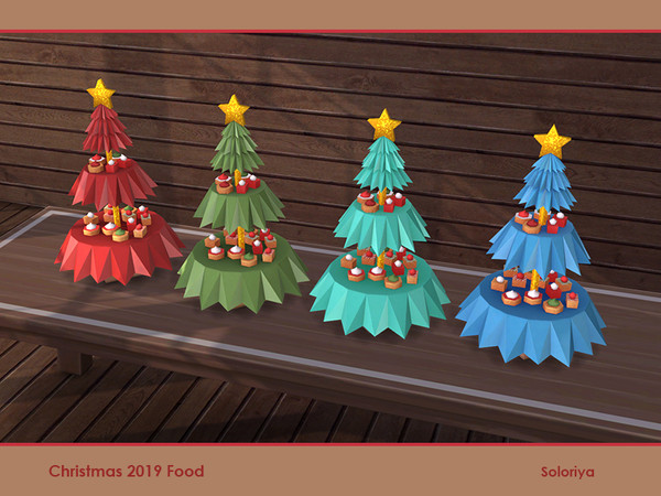 Sims 4 — Christmas 2019 Food. Tree Tiered Server by soloriya — Tree tiered server with small cakes. Part of Christmas