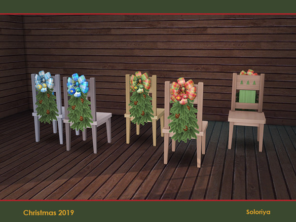 Sims 4 — Christmas 2019. Chair by soloriya — Dining chair with bow and christmas tree branches. Part of Christmas 2019