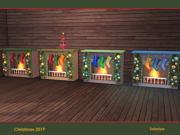 Sims 4 — Christmas 2019. Fireplace by soloriya — Fireplace with branches and socks. Part of Christmas 2019 set. 4 color