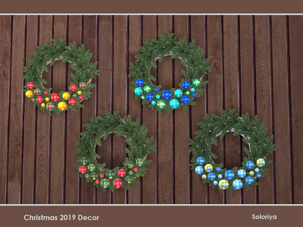 Sims 4 — Christmas 2019 Decor. Wreath, v2 by soloriya — Wreath with branches and balls. Part of Christmas 2019 Decor set.