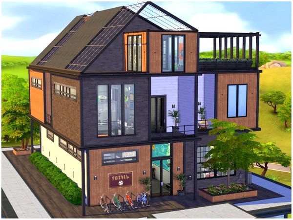 Sims 4 — Walker Dorm by lotsbymanal — A modern dorm with 4 rooms and 8 beds. There is every thing your sims need for