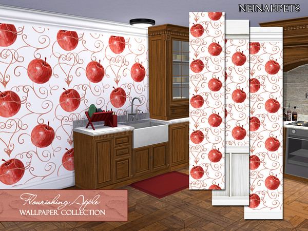 Sims 4 — Flourishing Apple Wallpaper Collection by neinahpets — A flourishing watercolor apple wallpaper collection with