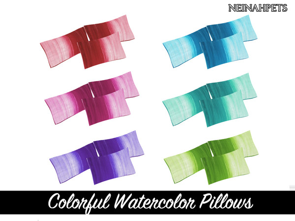Sims 4 — Colorful Watercolor Bedding - Pillows {Mesh Required} by neinahpets — A trio set of recolors pillows in