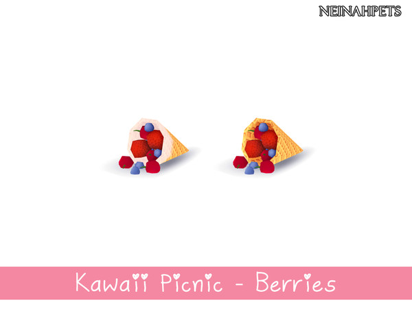 Sims 4 — Kawaii Picnic - Berries {Mesh Required} by neinahpets — A waffle cone filled with berries - one with icing and