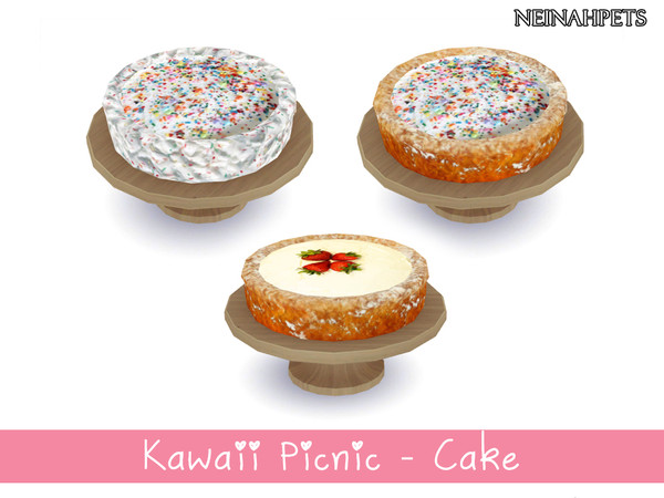 Sims 4 — Kawaii Picnic - Cake {Mesh Required} by neinahpets — A trio of cute cakes - A sprinkle cake, shortcake