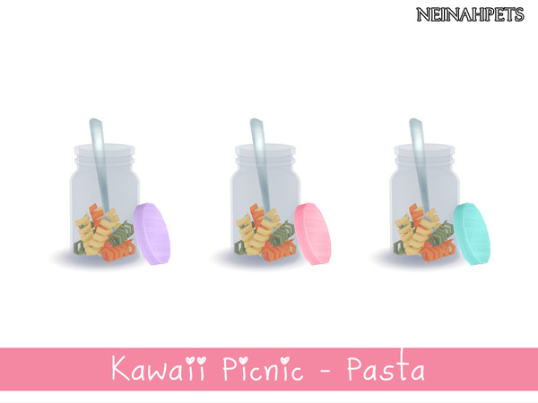 Sims 4 — Kawaii Picnic - Pasta {Mesh Required} by neinahpets — A trio of pastel lid pasta, opened.