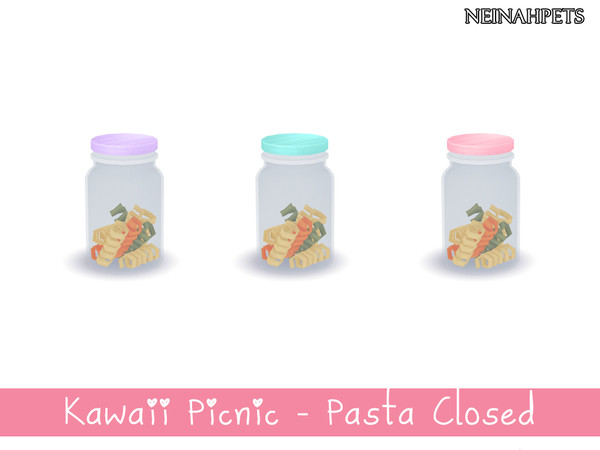 Sims 4 — Kawaii Picnic - Pasta Closed {Mesh Required} by neinahpets — A trio of closed lidded pastel pasta jars.