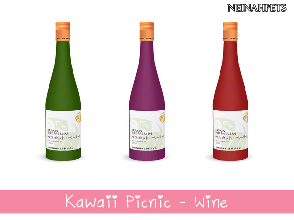 Sims 4 — Kawaii Picnic - Wine {Mesh Required} by neinahpets — A set of 3 Japanese wines recolor.