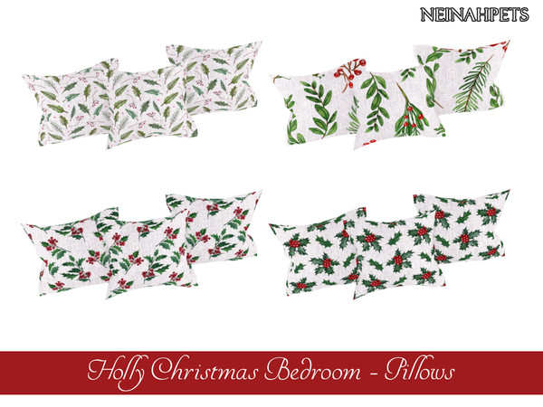 Sims 4 — Holly Christmas Bedroom - Pillows {Mesh Required} by neinahpets — A Christmas collection of bed pillows in 4