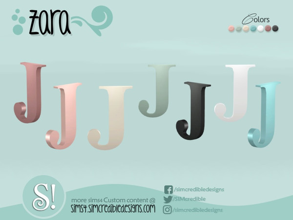 Sims 4 — Zara J letter by SIMcredible! — by SIMcredibledesigns.com available at TSR 7 colors variations