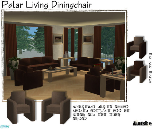 Sims 2 — Polar Living - Diningchair Stone by Mutske — Recolor. Fabric of the seatings in chocolate brown, and a stone