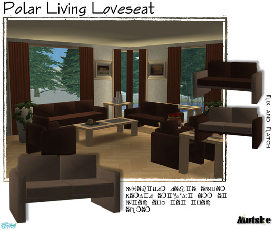 Sims 2 — Polar Living - Loveseat Stone by Mutske — Recolor. Fabric of the seatings in chocolate brown, and a stone colors