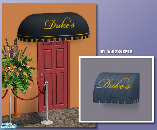 Sims 2 — Window Awning 1 by Windkeeper — Window Awning with a sign. Linked to Window Awning for fabric colors and to