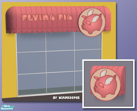 Sims 2 — Round Sign Business Awning by Windkeeper — <strong>- MASTER MESH -</strong> Business awning with a round sign.