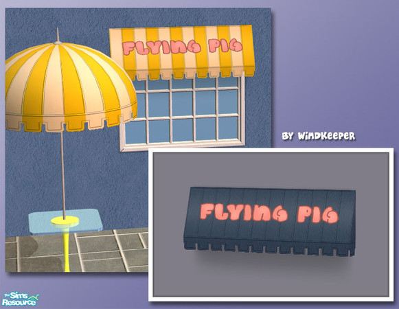 Sims 2 — Flat Awning 2 by Windkeeper — Flat Awning with a sign. Linked to Window Awning for fabric colors and to Business
