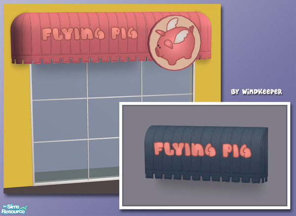 Sims 2 — Business Awning 2 by Windkeeper — <strong>- MASTER MESH -</strong> 2-tile wide awning with a sign. Linked to
