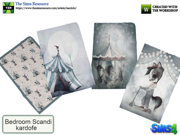 Sims 4 — kardofe_Bedroom Scandi_Rug by kardofe — Carpet with circus scenes in four colour options 