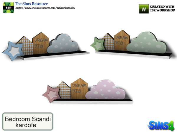 Sims 4 — kardofe_Bedroom Scandi_Shelf by kardofe — Wall shelf formed by a star, a cloud and two little houses, in two