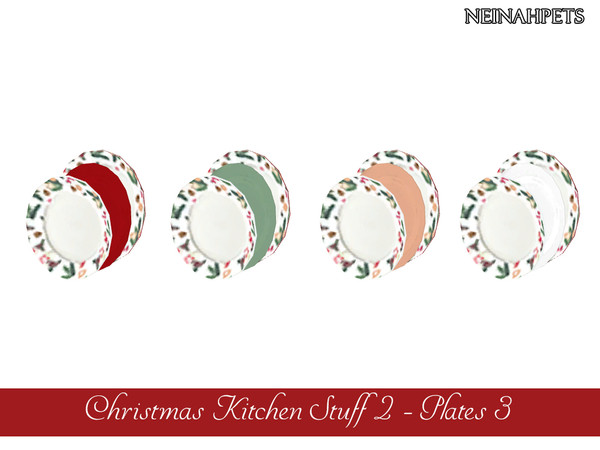 Sims 4 — Christmas Kitchen Stuff II - Plates III {Mesh Required} by neinahpets — A trio of Christmas plates. 4 Colors