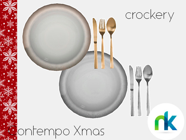 Sims 4 — Nikadema Contempo Xmas Crockery by nikadema — A set of plate and cutlery made in two different colors