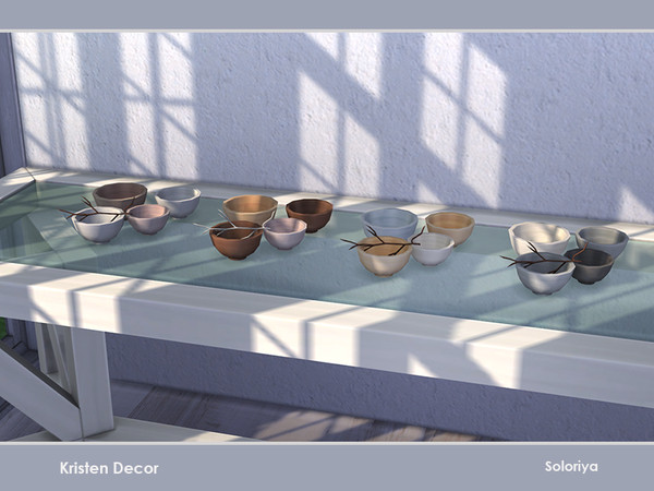 Sims 4 — Kristen Decor. Bowls by soloriya — Four bowls and a branch in one mesh. Part of Kristen Decor set. 4 color