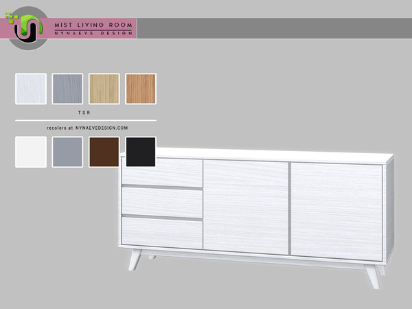 Sims 4 — Mist Sideboard by NynaeveDesign — Mist Living Room - Sideboard Found under: Surfaces - Miscellaneous Price: 243
