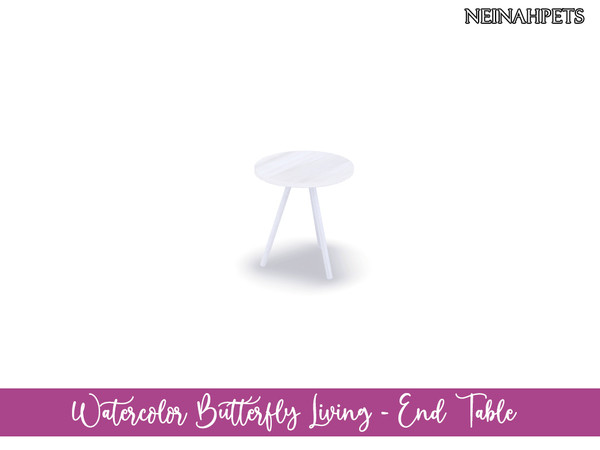 Sims 4 — Watercolor Butterfly Living - End Table {Mesh Required} by neinahpets — A white wooden retextured end table.