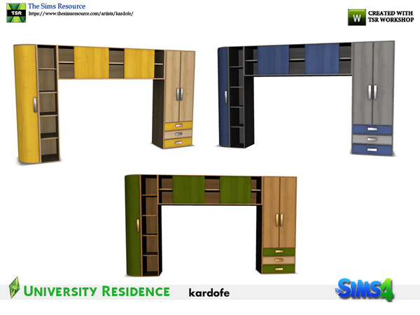 Sims 4 — kardofe_University Residence_Dresser by kardofe — Bridge cabinet under which the bed can be placed, in three