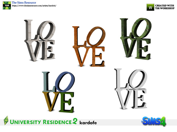 Sims 4 — kardofe_University Residence_LOVE by kardofe — Decorative word LOVE , in five color options 