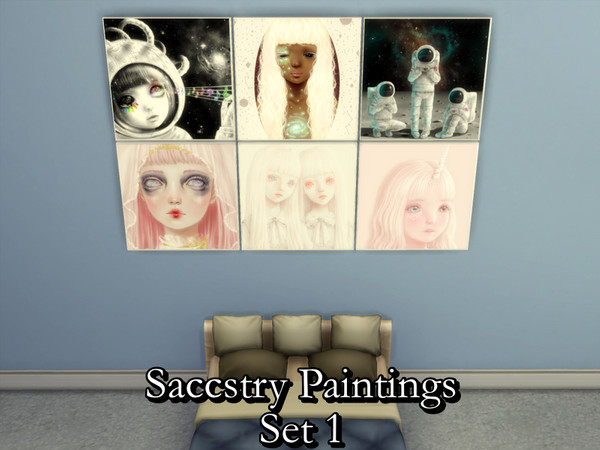 Sims 4 — Saccstry Paintings Set 1 by PhoenixTsukino — Set of paintings featuring artwork by Saccstry. Includes: Celestial