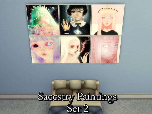 Sims 4 — Saccstry Paintings Set 2 by PhoenixTsukino — Set of paintings featuring artwork by Saccstry. Includes: Crystal