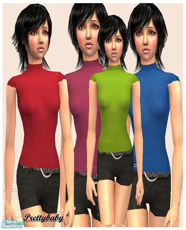 Sims 2 — Basic Set for Teen by pretty_baby — 4 outfits. very basic. short black shorts. and all with a different coloured