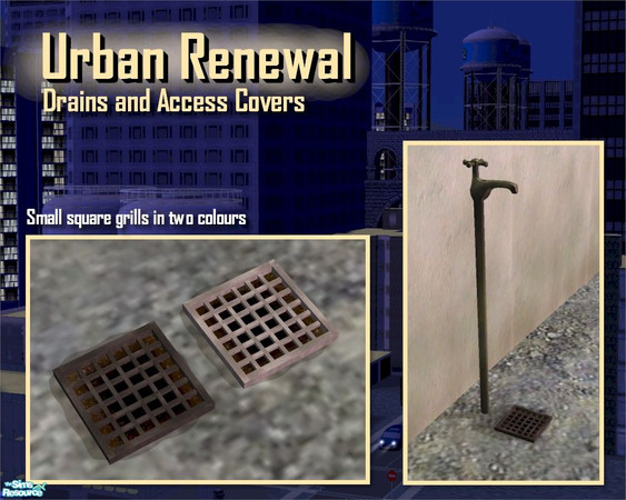 Sims 2 — Small Square Grates by Cyclonesue — A drain that can share tiles with other objects, can be walked on by Sims