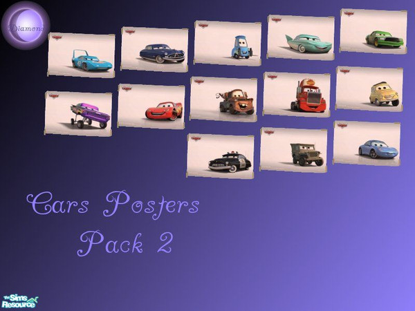 Sims 2 — D2DCars Poster Pack 2 by D2Diamond — Disney's Car themed bedroom. Re-colors of the SimCity Championship Roster