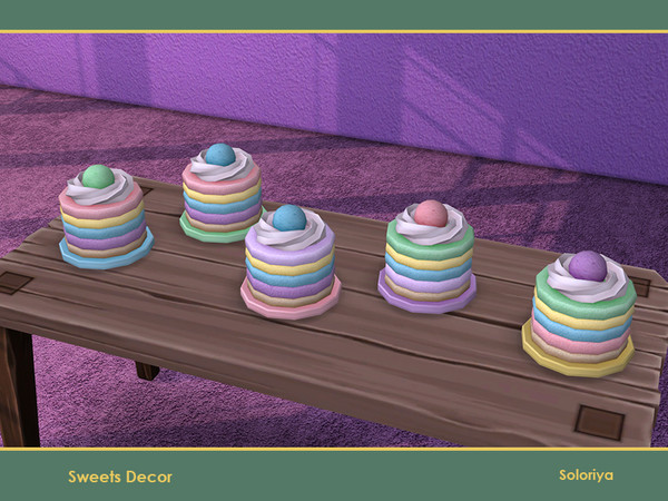 Sims 4 — Sweets Decor. Cake by soloriya — Decorative colorful cake with cream. Part of Sweets Decor set. 5 color
