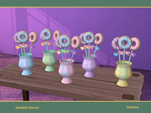Sims 4 — Sweets Decor. Donuts by soloriya — Three decorative donuts in a vase. Part of Sweets Decor set. 5 color