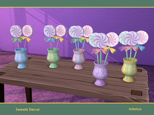 Sims 4 — Sweets Decor. Candies by soloriya — Three decorative candies in a vase. Part of Sweets Decor set. 5 color