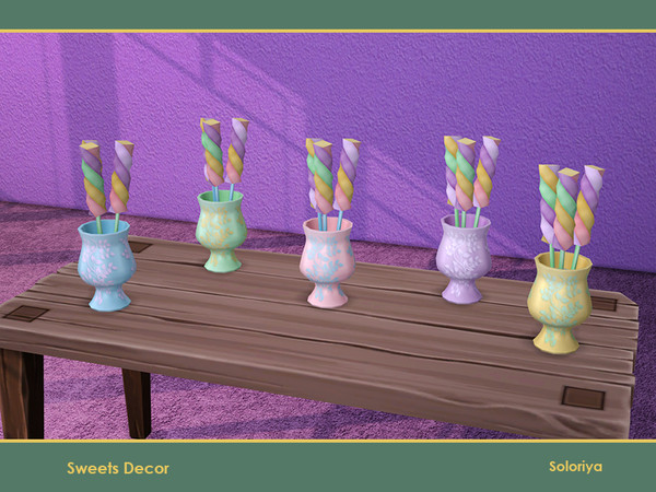 Sims 4 — Sweets Decor. Square Lollipops by soloriya — Three decorative square lollipops in a vase. Part of Sweets Decor
