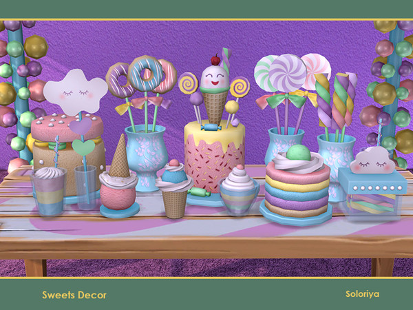 Sims 4 — Sweets Decor by soloriya — A set of decorative food for your parties. Includes 12 objects, has 5 color