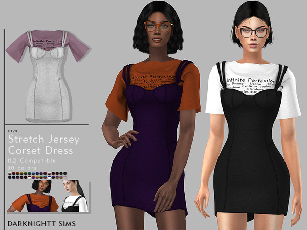 Sims 4 — Stretch Jersey Corset Dress by DarkNighTt — Stretch Jersey Corset Dress Have 30 colors. Handpainted texture. New