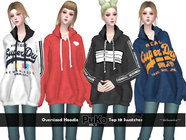 Sims 4 — PUKO - Vol.2 - Oversized Hoodie by Helsoseira — Style : Oversized long sleeve hoodie top Name : PUKO Vol.2 Sub