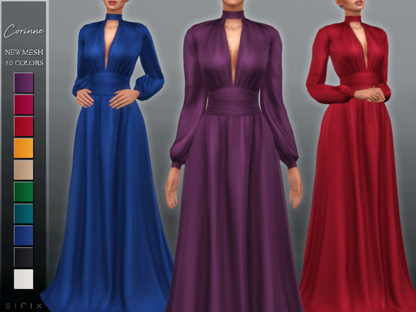 Sims 4 — Corinne Dress by Sifix2 — - New mesh - 10 swatches - Base game compatible - HQ mod compatible - Custom thumbnail