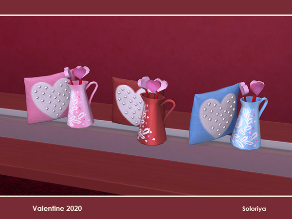 Sims 4 — Valentine 2020. Jug and Pillow by soloriya — Jug with hearts and a pillow in one mesh. Part of Valentine 2020