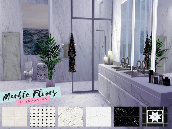 Sims 4 — Marble Floors  by Roynaa — in 6 different Designs For more objects from this Marble Bathroom Set visit Tumblr: